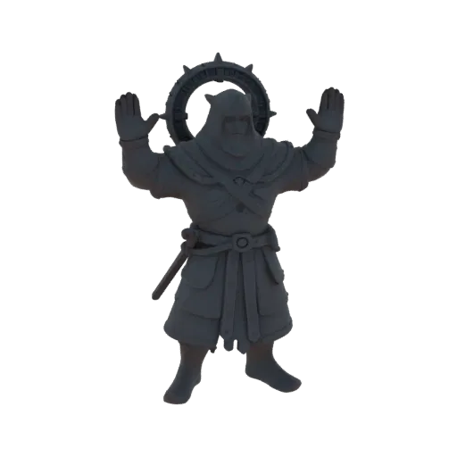 Miniatura STL Druido Medieval Attacco, rendering da tavolo a tre quarti, miniatura di incantatore stampabile in resina con ar