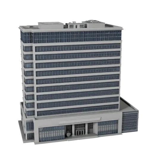 Modello 3D high poly di Edificio Governativo, vista ravvicinata di rendering architettonico, che mostra materiali di edifici