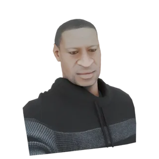 Render 3D de un busto de George Floyd vistiendo una sudadera oscura, con expresión neutral.