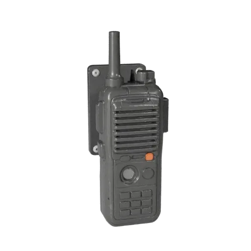 Airport Handheld Radio High Poly 3D model, close-up studio render, showing plastic housings, security device silhouette.