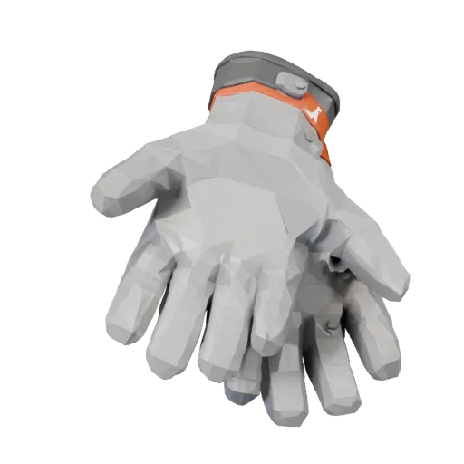 Safety Gloves Low Poly 3D model, game viewport three-quarter view, showing plastic shells, form detail.