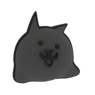 3D-Render einer dunkelgrauen Blob-Katze mit spitzen Ohren und einfachem, süßem Gesicht, isoliert auf weißem Hintergrund.