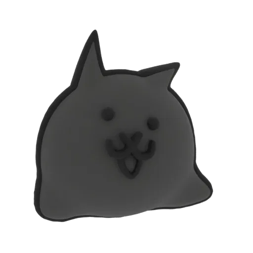 3D-Render einer dunkelgrauen Blob-Katze mit spitzen Ohren und einfachem, süßem Gesicht, isoliert auf weißem Hintergrund.