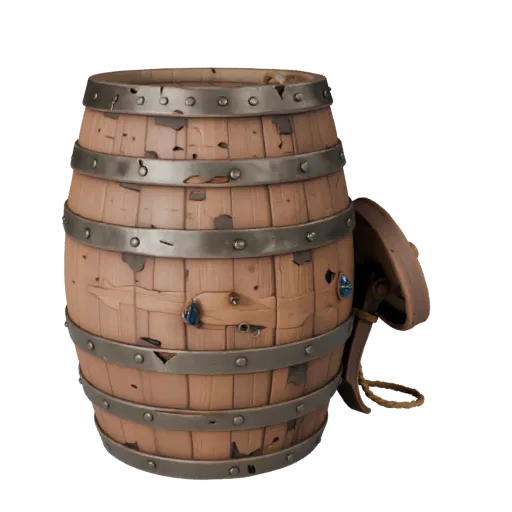 Pirate Barrel High Poly 3D model, close-up studio render, showing wood planks, stackable massing.