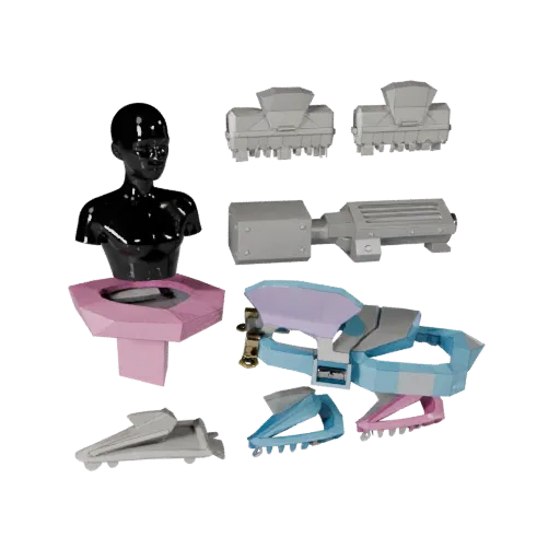 Utility Hair Clip Low Poly 3D model, game viewport three-quarter view, showing metal, small wearable silhouette.