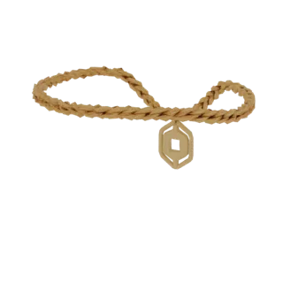 Render 3D de una pulsera de cuerda trenzada con un colgante hexagonal geométrico, mostrando textura detallada e iluminación r