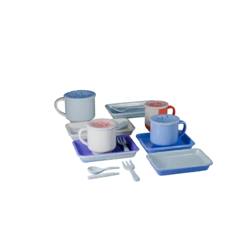 Picnic Tea Service Printable 3D model, isometric STL render, showing ceramic, arranged serving layout.