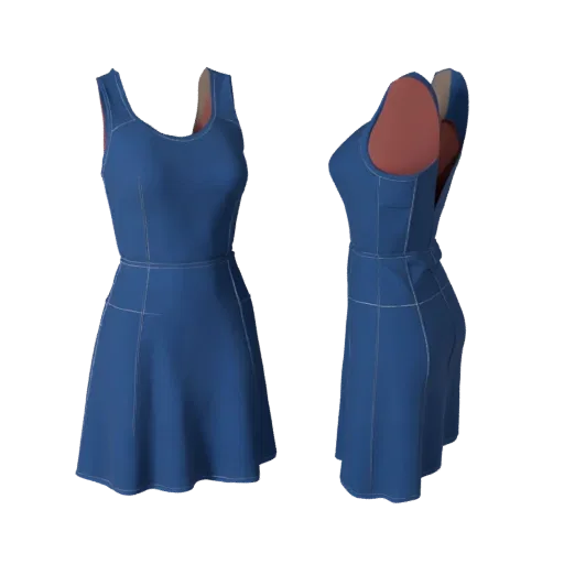 Vestido Streetwear Modelo 3D de Baja Poligonización, vista de tres cuartos de la ventana del juego, mostrando el tejido de la