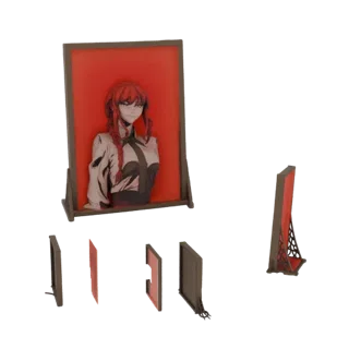 Modèle 3D de Makima de Chainsaw Man, représenté dans un style portrait dans un cadre rouge.