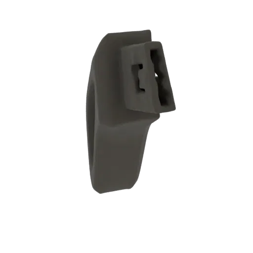 A 3D render of a modern, dark gray watch band clasp with a sleek, interlocking mechanism.