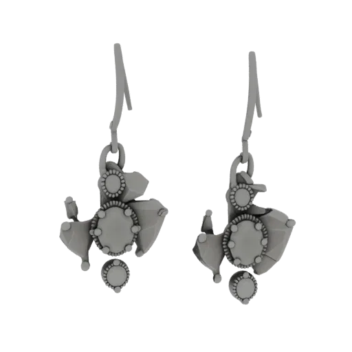 Gold Chandelier Stud Earrings 3D model, three-quarter front view, AR viewer studio render, gold finish.