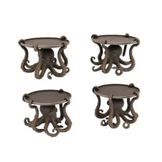 Modello 3D di un supporto da tavolo decorativo con base a polpo e un piccolo vassoio sulla parte superiore, reso in una finit