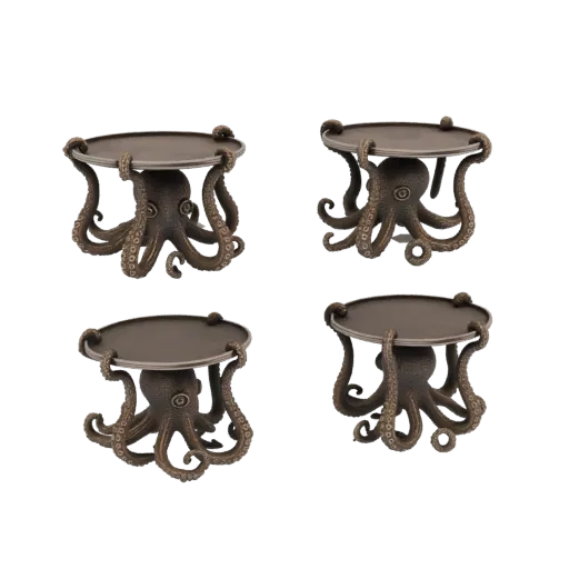 Modèle 3D d'un support de table décoratif avec une base de poulpe et un petit plateau sur le dessus, rendu dans une finition