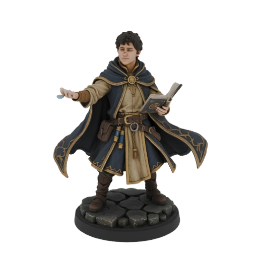 Young Male Wizard with Spellbook and Wand