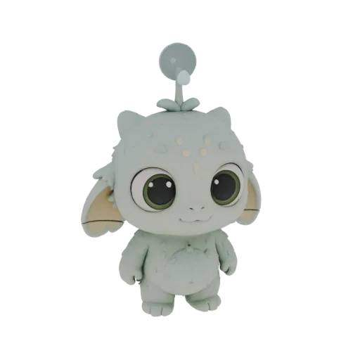 Un adorable bébé alien vert clair avec de grands yeux verts et une seule antenne sur la tête, rendu en 3D.