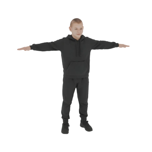 Boy in Black Hoodie and Sweatpants 3D Model