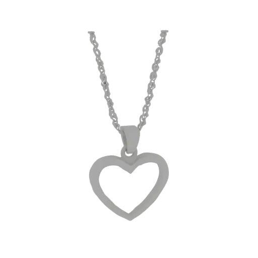 3D model of an elegant silver heart pendant on a delicate chain