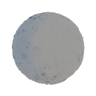 A 3D render of a gray, spherical moon model covered in detailed craters, isolated on a white background.