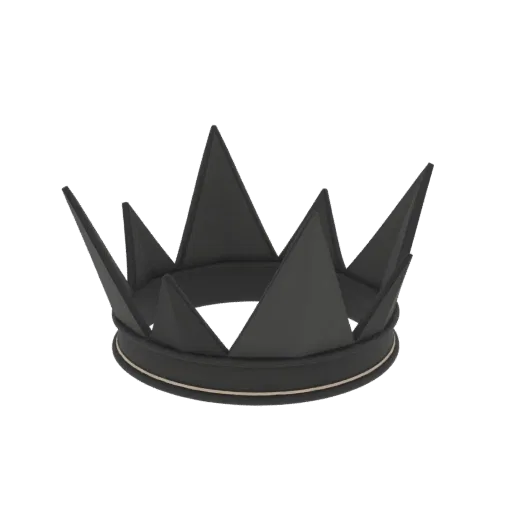 Corona nera con sei punte affilate e bordo dorato, modello 3D.
