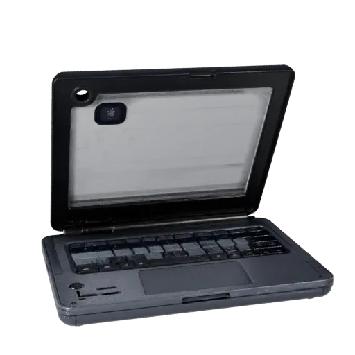 Gaming Portable Workstation High Poly 3D model, close-up studio render, showing brushed metal, open lid angle.