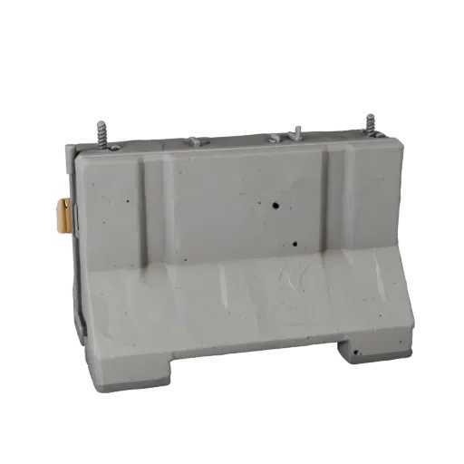 Temporary Traffic Barrier High Poly 3D model, close-up studio render, showing concrete, site-ready silhouettes.