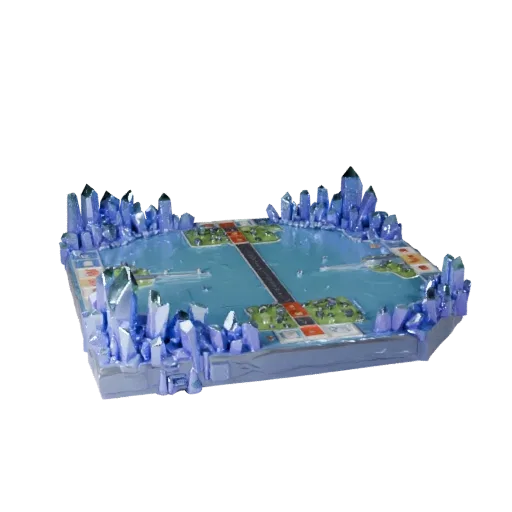 Modello 3D Crystal Cavern Battle Board, rendering ambientale a tre quarti, che mostra terreno scolpito, dettaglio del terreno