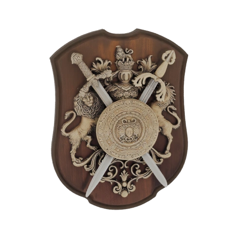 Heraldic Shield with Crossed Swords and Lions