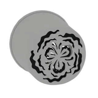 3D model of a gray cookie cutter with an intricate floral embossed pattern on its cutting edge.