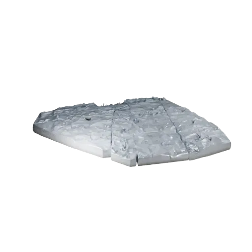 Snowy Tundra Ground Tile Low Poly 3D model, game viewport three-quarter view, showing layered soil, snow banks.