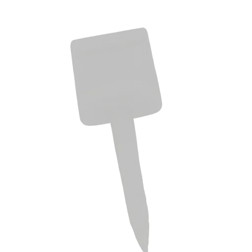 A 3D render of a stylized, smooth grey spatula against a black background.