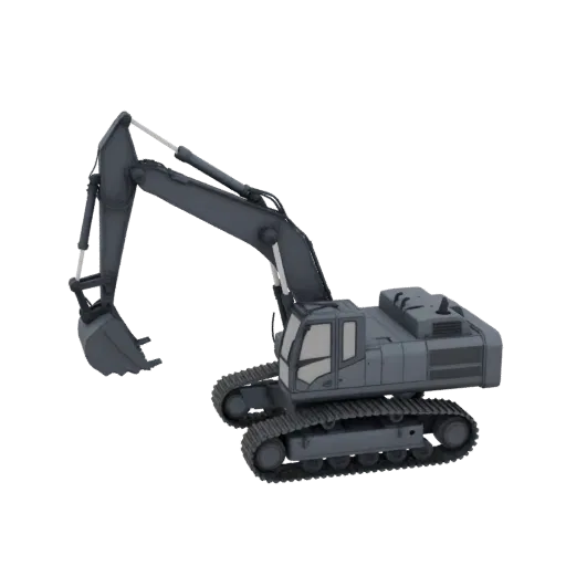 Mining Excavator Printable 3D model, isometric STL render, showing painted steel, large mechanical silhouettes.