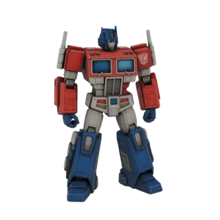 3D model of Optimus Prime, the iconic red and blue Autobot leader, standing heroically against a white background.