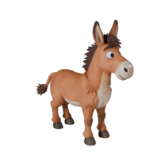 Modèle 3D de mule de dessin animé, rendu de vie sauvage de profil, asset animal stylisé avec effilement du museau, jarrets ma