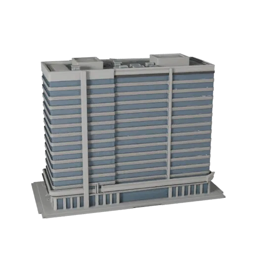 Business Center printable STL 3D model, isometric display view, showing commercial office building materials and architectural detail