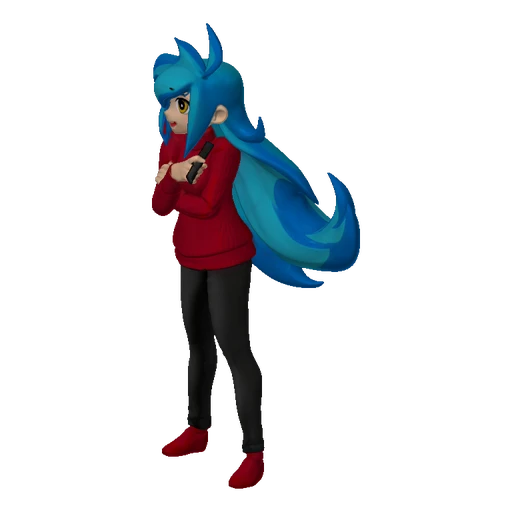 Anime Girl in Red Hoodie Holding Remote