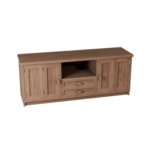 Wall Mounted Sideboard 3D model, dining room, three-quarter front view, Unity viewport, painted wood detail.