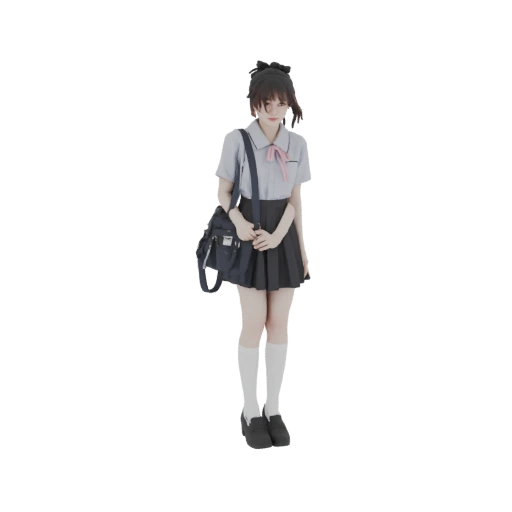 Anime School Girl with Backpack 3D Model