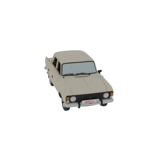 3D model of a vintage beige sedan, viewed from a slight front-right angle against a black background.