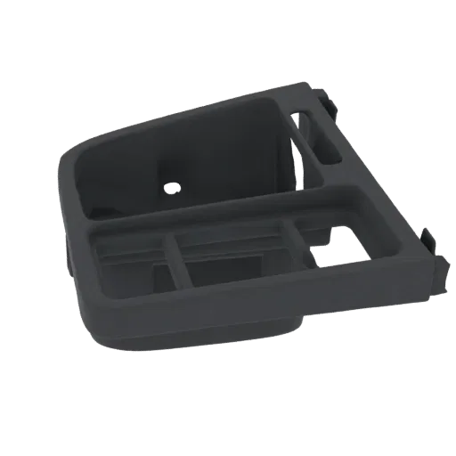 Modelo 3D de bandeja organizadora para consola central de coche gris oscuro con múltiples compartimentos.