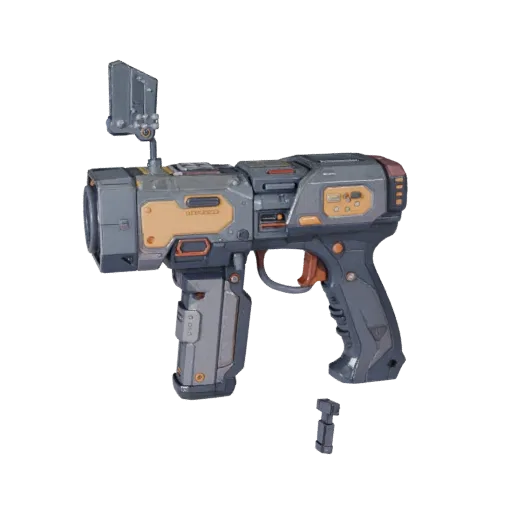 Clean Sci Fi Portable Scanner Stylized 3D model, stylized isometric render, showing emissive strips, form detail.