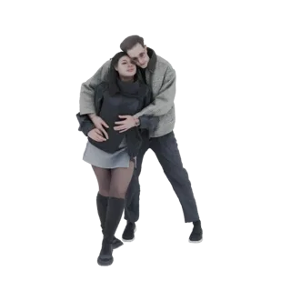 3D-Modell eines sich umarmenden Paares in legerer Winterkleidung, der Mann hat die Arme um die Frau gelegt.