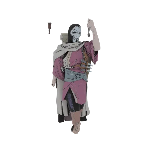 3D model of a mysterious masked figure in purple robes, holding a glowing orb in their raised hand.