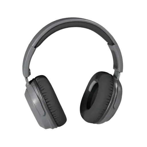 Studio Headphones 3D model, three-quarter front view, Unity viewport, showing soft ear pads, wearable scale.