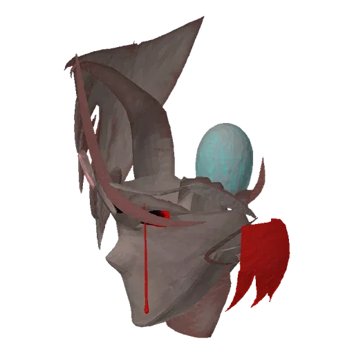 3D render of a surreal abstract face with smooth, flowing forms and prominent red drips cascading down.