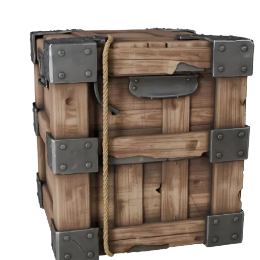 Medieval Crate Modular 3D model, isometric modular kit view, showing wood planks, stackable massing.