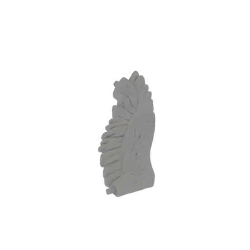 3D model of a single, ornate feathered wing with detailed layers and a subtle texture, presented on a white background.