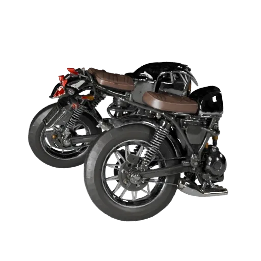 Modello 3D di motocicletta retrò high poly, vista studio ravvicinata, asset veicolo high-poly con equilibrio del telaio, scal