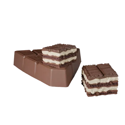 Chocolate Bar High Poly 3D model, close-up studio render, showing cream, sweet food silhouette.