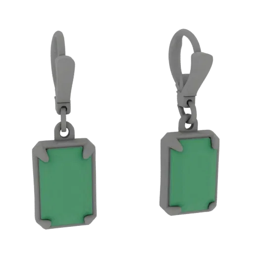 Emerald Earrings collectible detail 3D model, isometric studio render, showing earring silhouette and surface contrast.