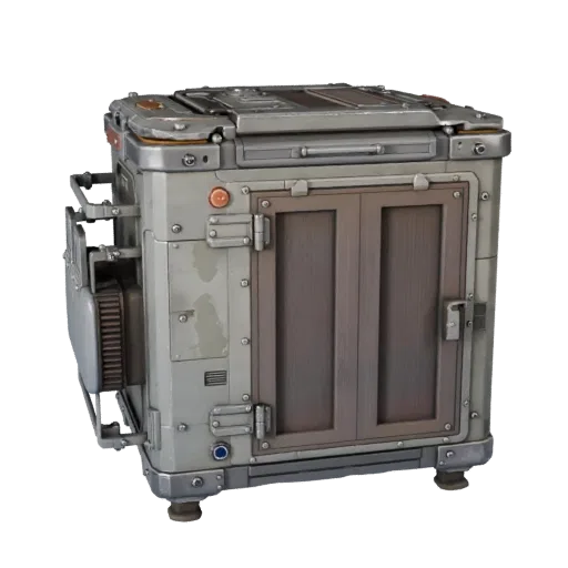 Sci Fi Switch Box 3D model, three-quarter front view, Unity viewport, showing metal hinges, form detail.